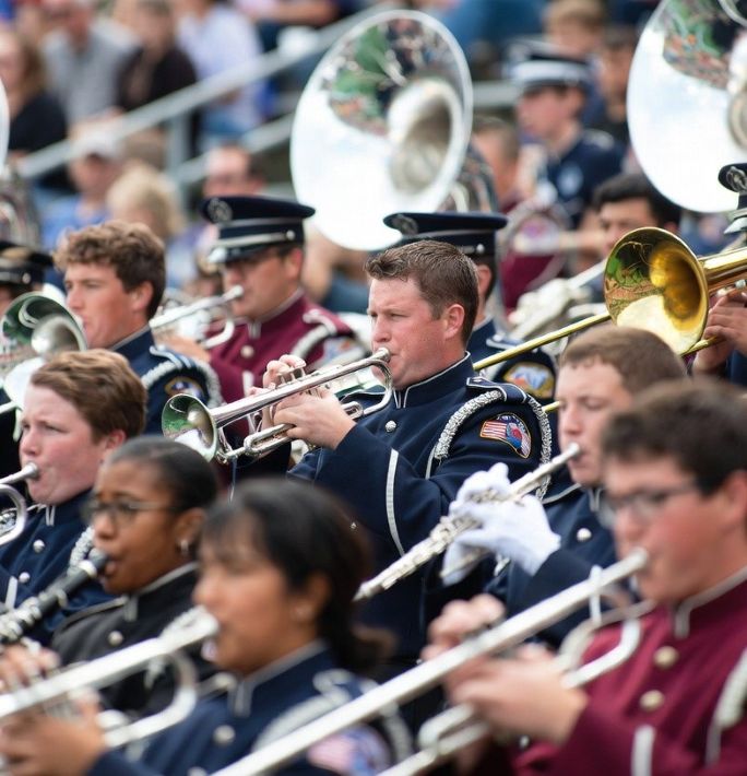 marching band playing at a college football game
